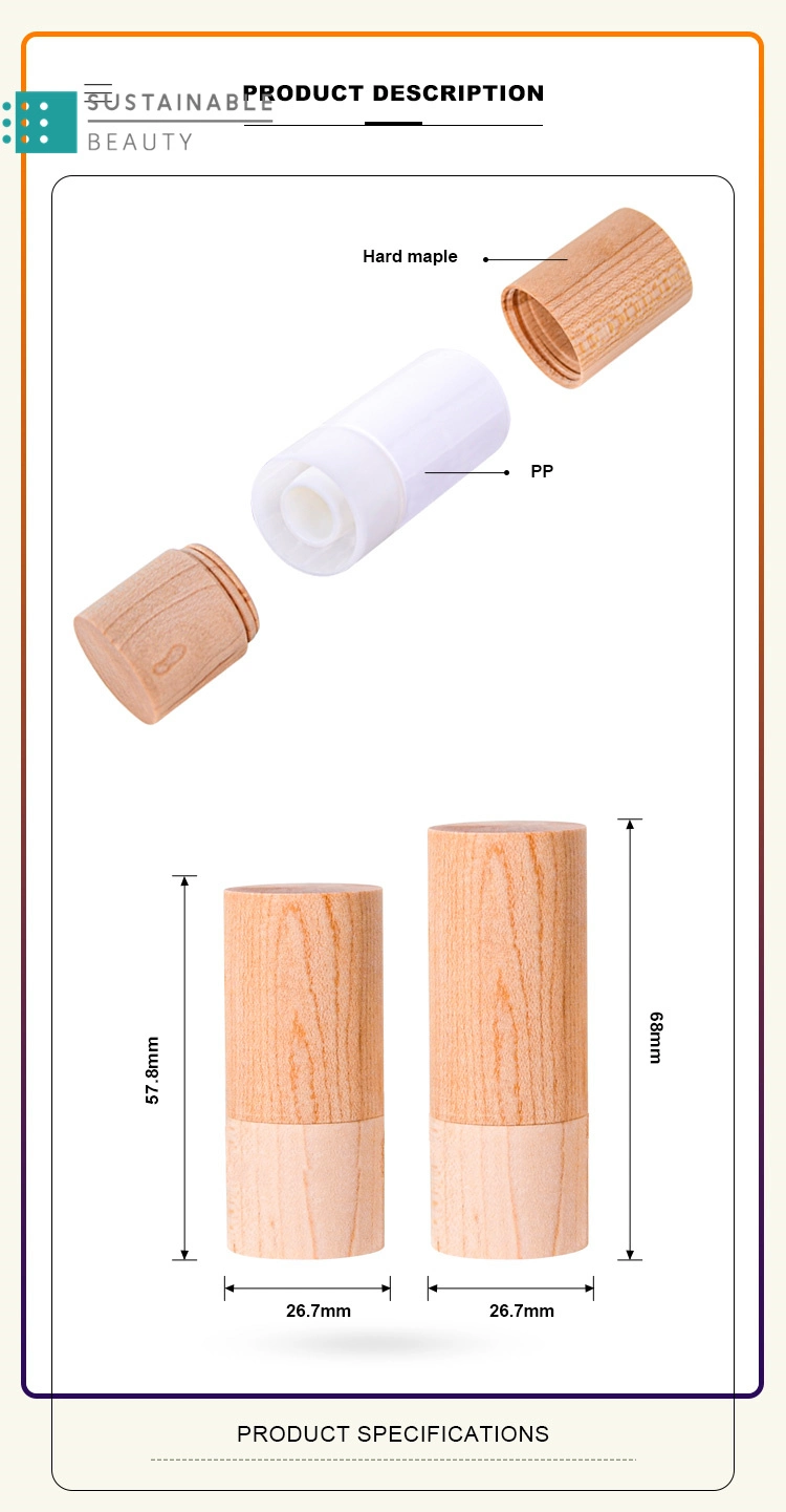 Custom 100% Hard Maple Screw Closure Refill Refillable Construction 8g 9g 15g 30g 40g 50g Deodorant Container