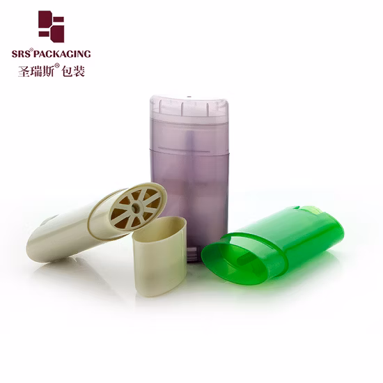 Envase de barra de desodorante de plástico ovalado vacío de color personalizado de alta calidad 15g 40g 50g 75g